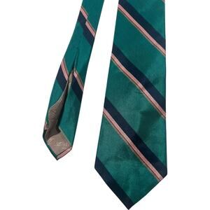 Vintage Christian Dior Teal Blue Pink Striped All Silk Neck Tie Made in USA
